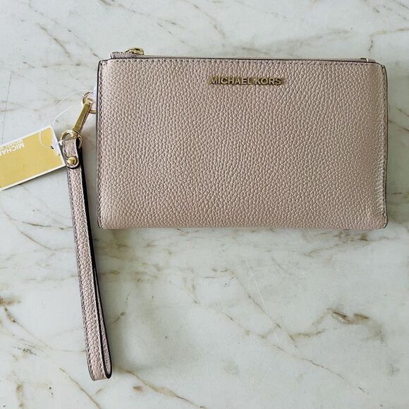 MICHAEL KORS Jet Set Soft Pink Leather Double Zip Wallet Wristlet - Picture 1 of 9